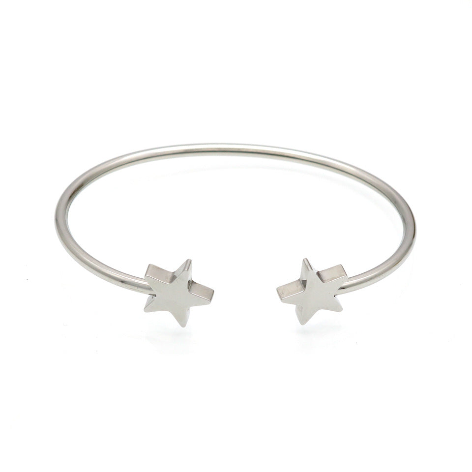 Korean Fashion Simple Double Five-pointed Star Bracelet Women's Jewelry Fashion All-match Accessories Trendy Women's Bracelet Titanium Steel Jewelry