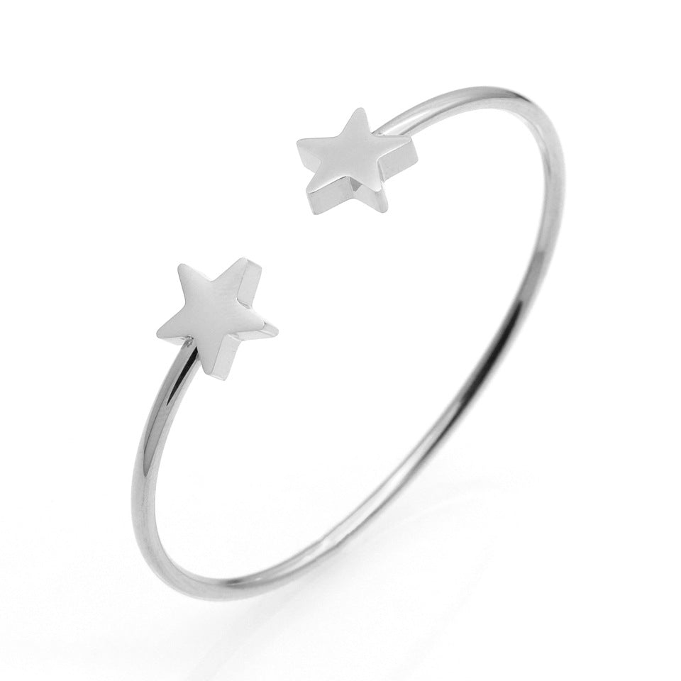 Korean Fashion Simple Double Five-pointed Star Bracelet Women's Jewelry Fashion All-match Accessories Trendy Women's Bracelet Titanium Steel Jewelry