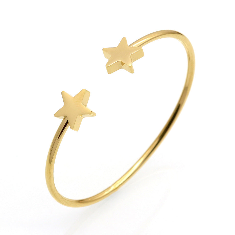 Korean Fashion Simple Double Five-pointed Star Bracelet Women's Jewelry Fashion All-match Accessories Trendy Women's Bracelet Titanium Steel Jewelry