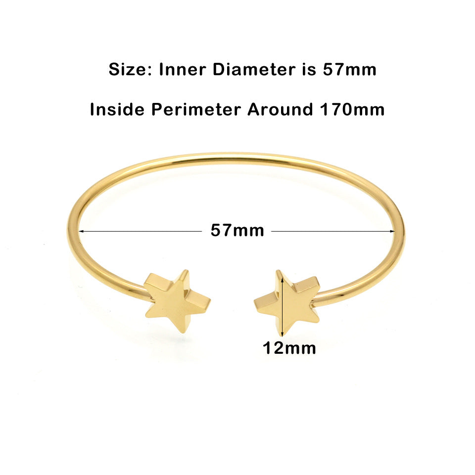 Korean Fashion Simple Double Five-pointed Star Bracelet Women's Jewelry Fashion All-match Accessories Trendy Women's Bracelet Titanium Steel Jewelry