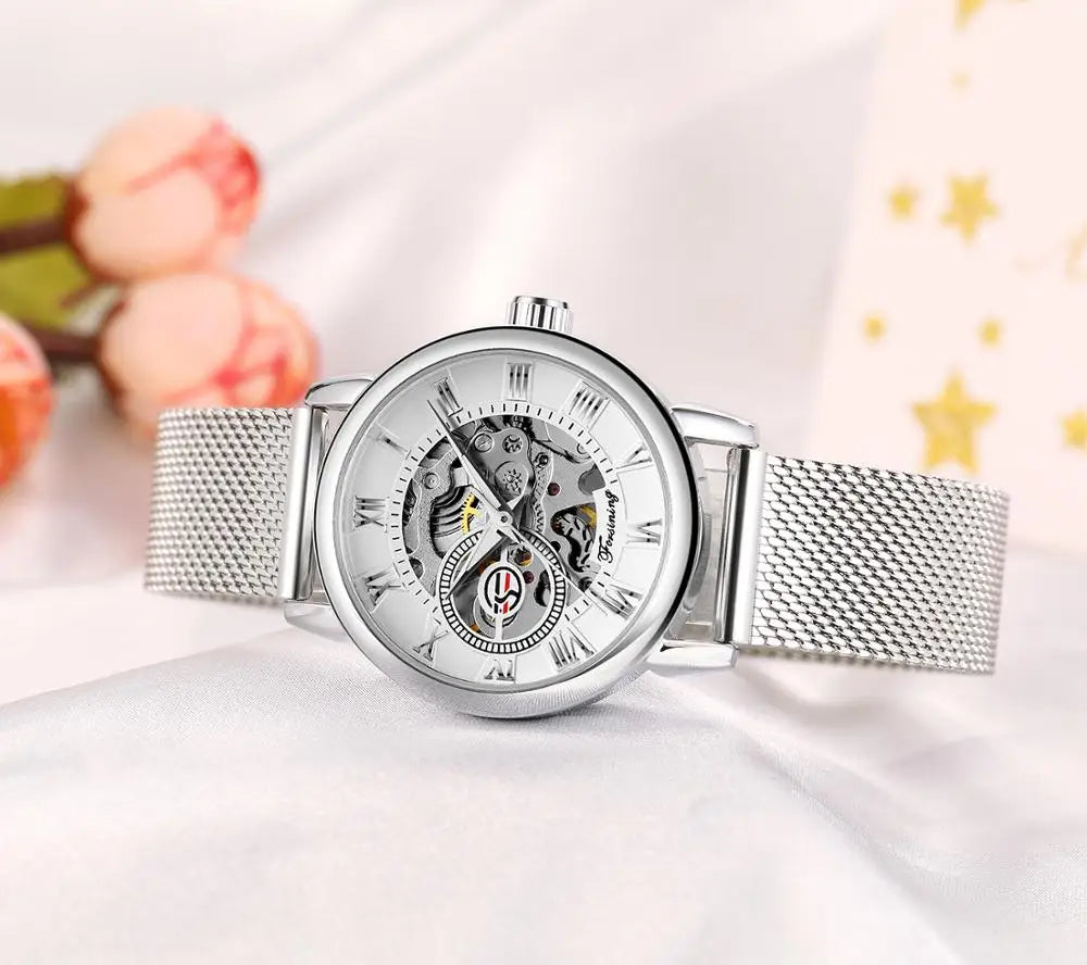 Woman Watch Mechanical Automatic Movement Wristwatch Mesh strap Band Female Mechanical Watch Hot