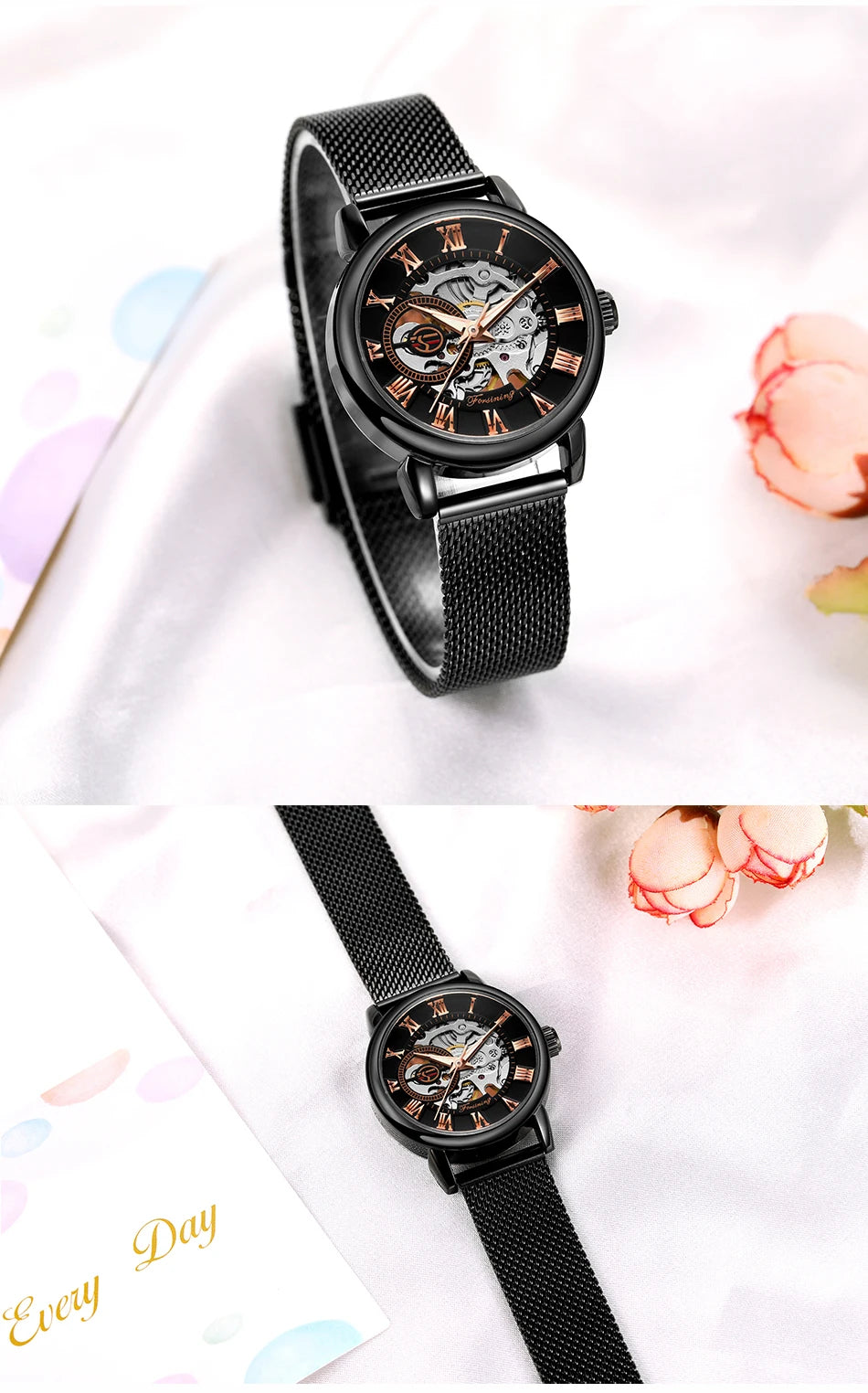 Woman Watch Mechanical Automatic Movement Wristwatch Mesh strap Band Female Mechanical Watch Hot