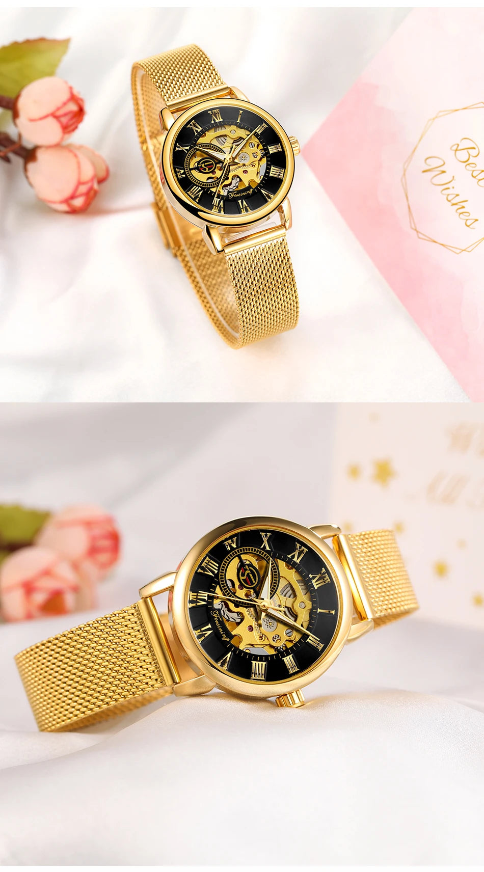 Woman Watch Mechanical Automatic Movement Wristwatch Mesh strap Band Female Mechanical Watch Hot