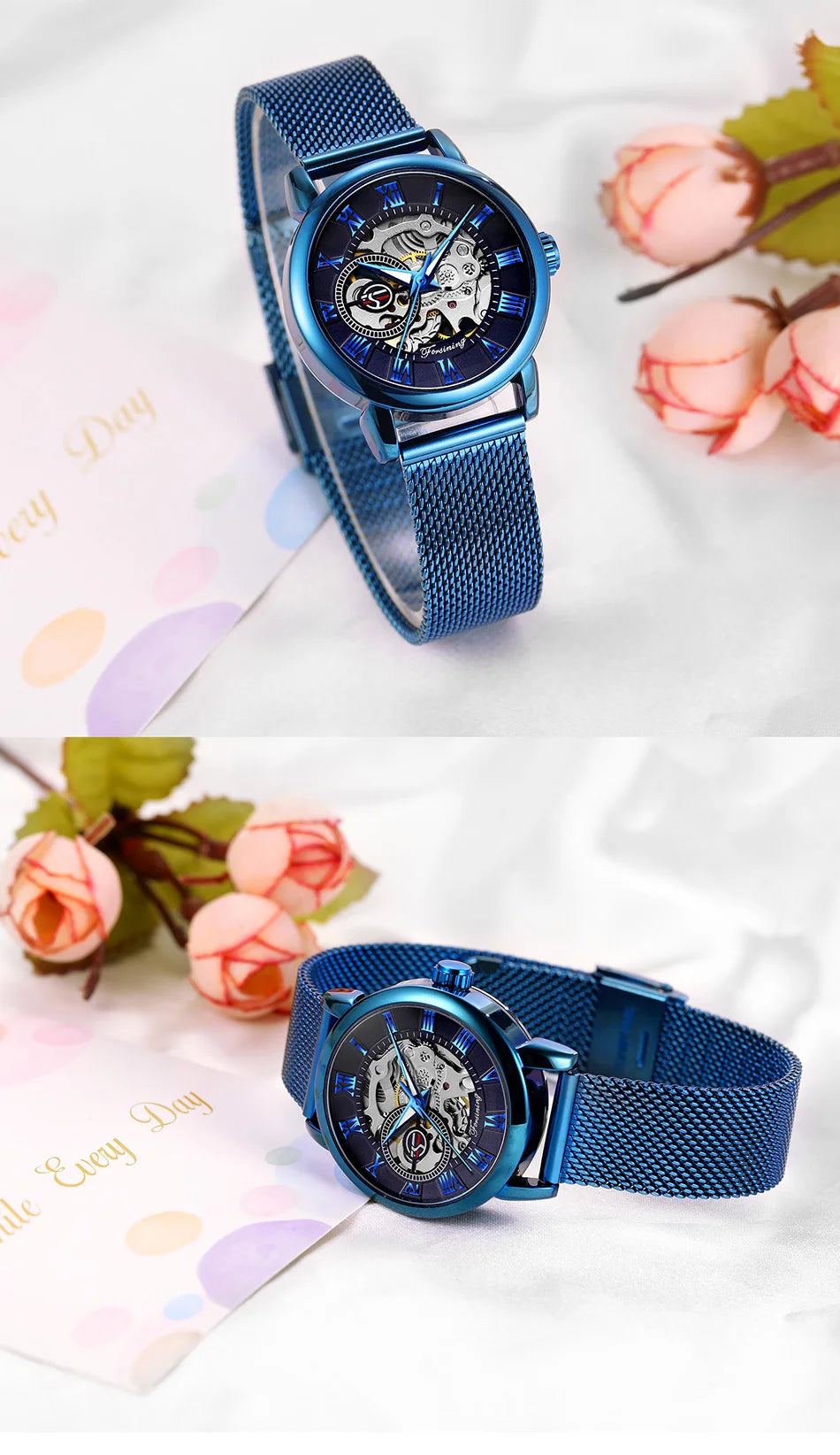 Woman Watch Mechanical Automatic Movement Wristwatch Mesh strap Band Female Mechanical Watch Hot