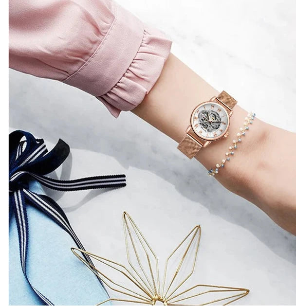 Woman Watch Mechanical Automatic Movement Wristwatch Mesh strap Band Female Mechanical Watch Hot