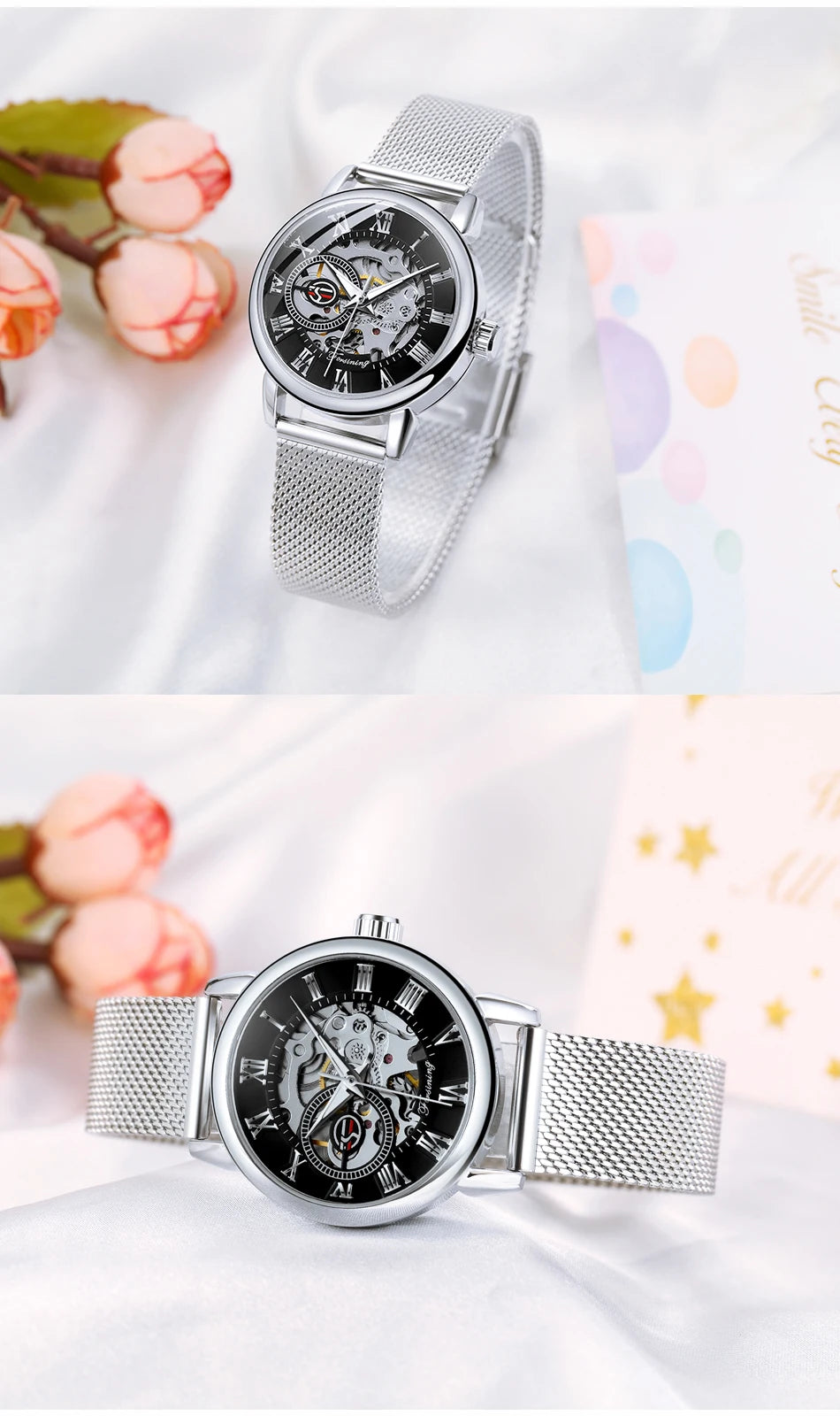 Woman Watch Mechanical Automatic Movement Wristwatch Mesh strap Band Female Mechanical Watch Hot
