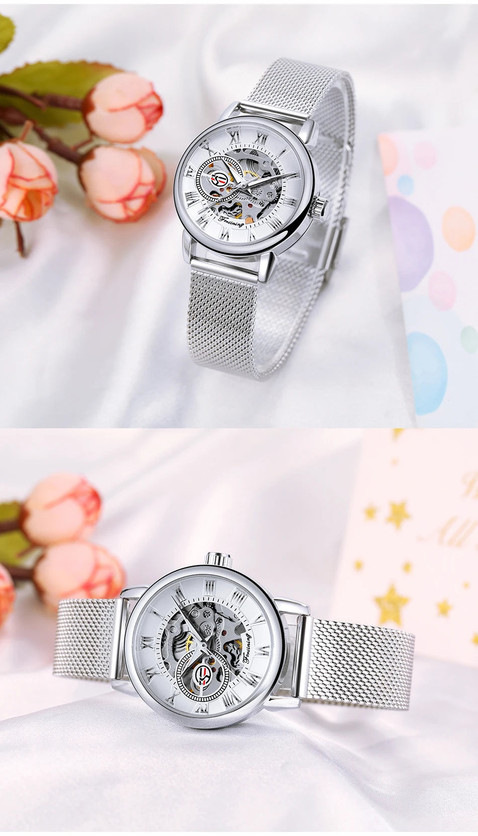 Woman Watch Mechanical Automatic Movement Wristwatch Mesh strap Band Female Mechanical Watch Hot