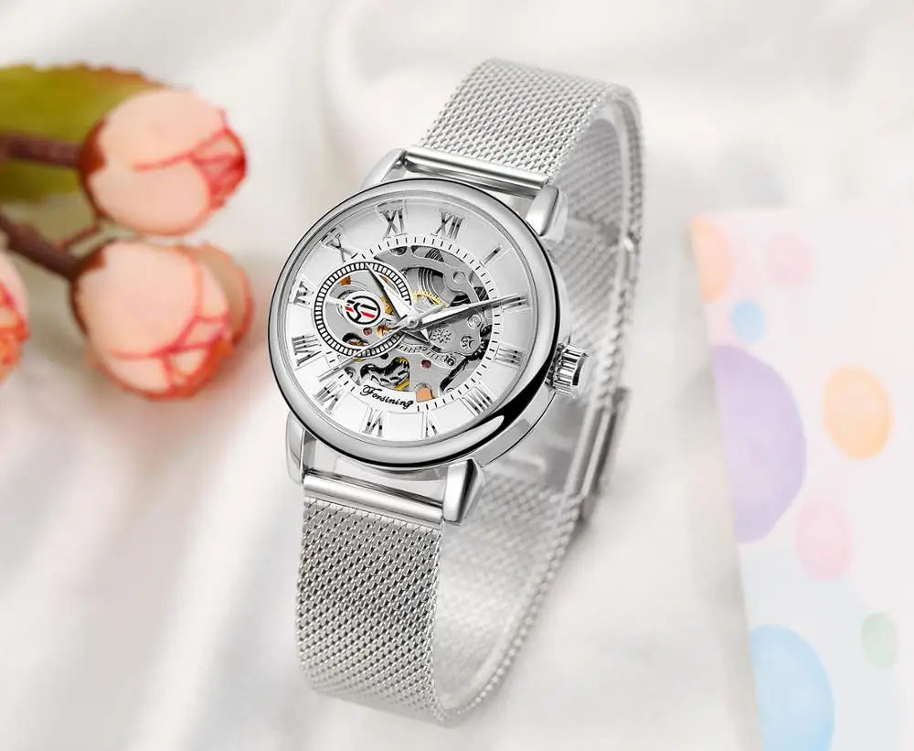 Woman Watch Mechanical Automatic Movement Wristwatch Mesh strap Band Female Mechanical Watch Hot