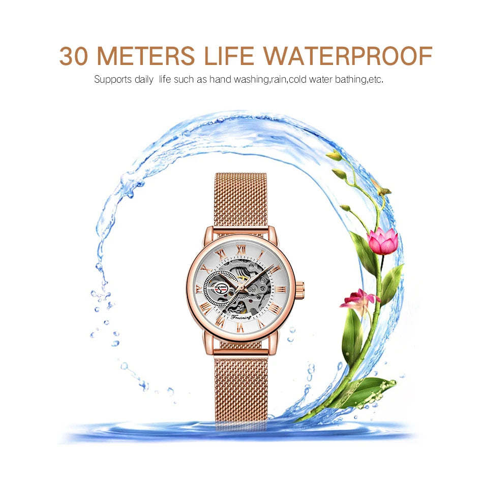 Woman Watch Mechanical Automatic Movement Wristwatch Mesh strap Band Female Mechanical Watch Hot