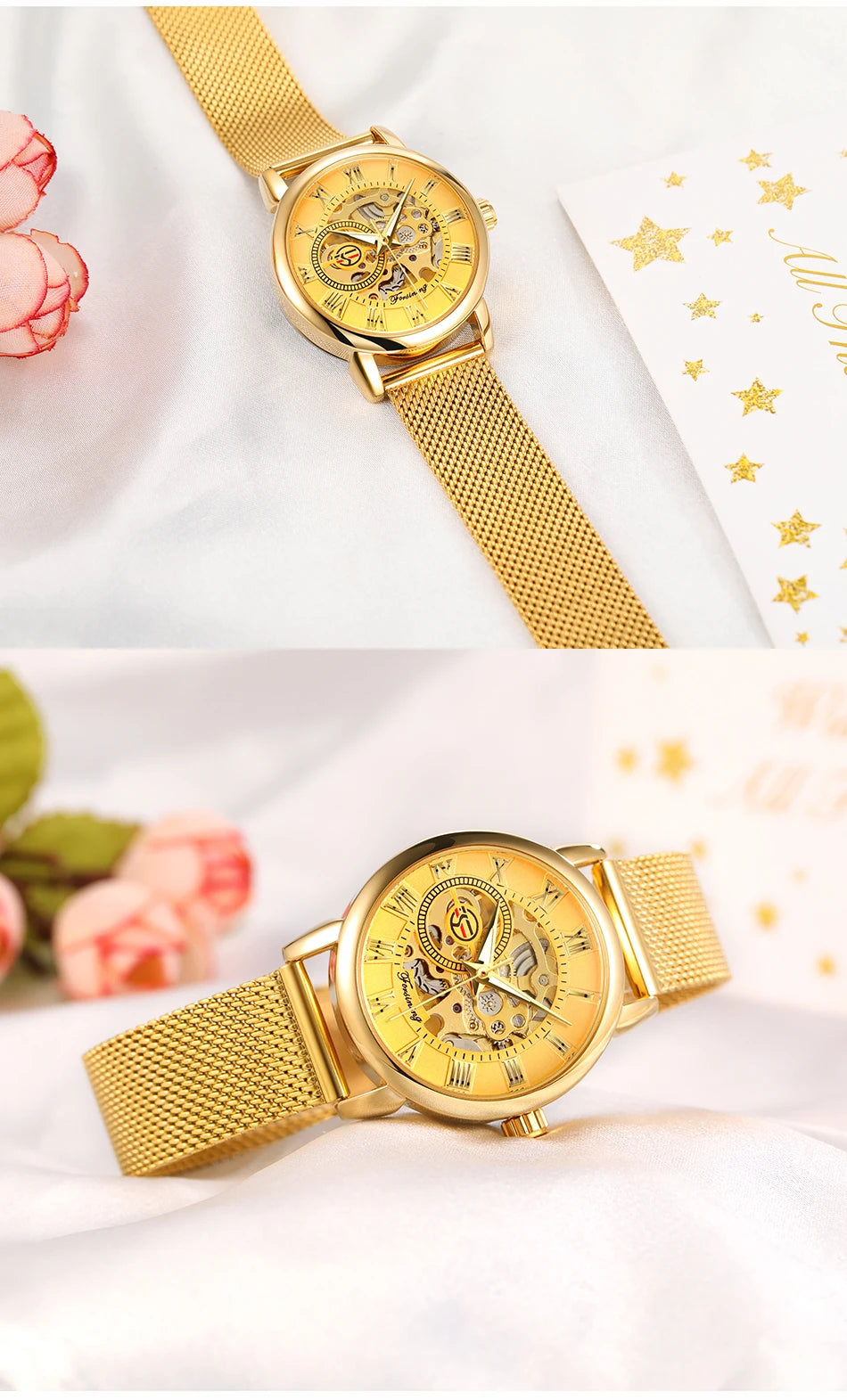 Woman Watch Mechanical Automatic Movement Wristwatch Mesh strap Band Female Mechanical Watch Hot