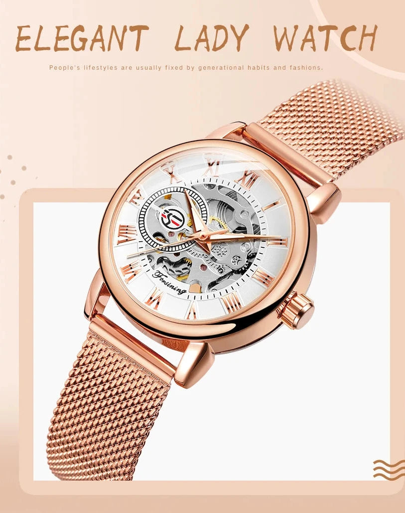 Woman Watch Mechanical Automatic Movement Wristwatch Mesh strap Band Female Mechanical Watch Hot