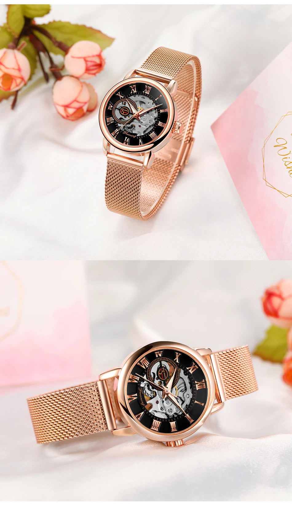 Woman Watch Mechanical Automatic Movement Wristwatch Mesh strap Band Female Mechanical Watch Hot