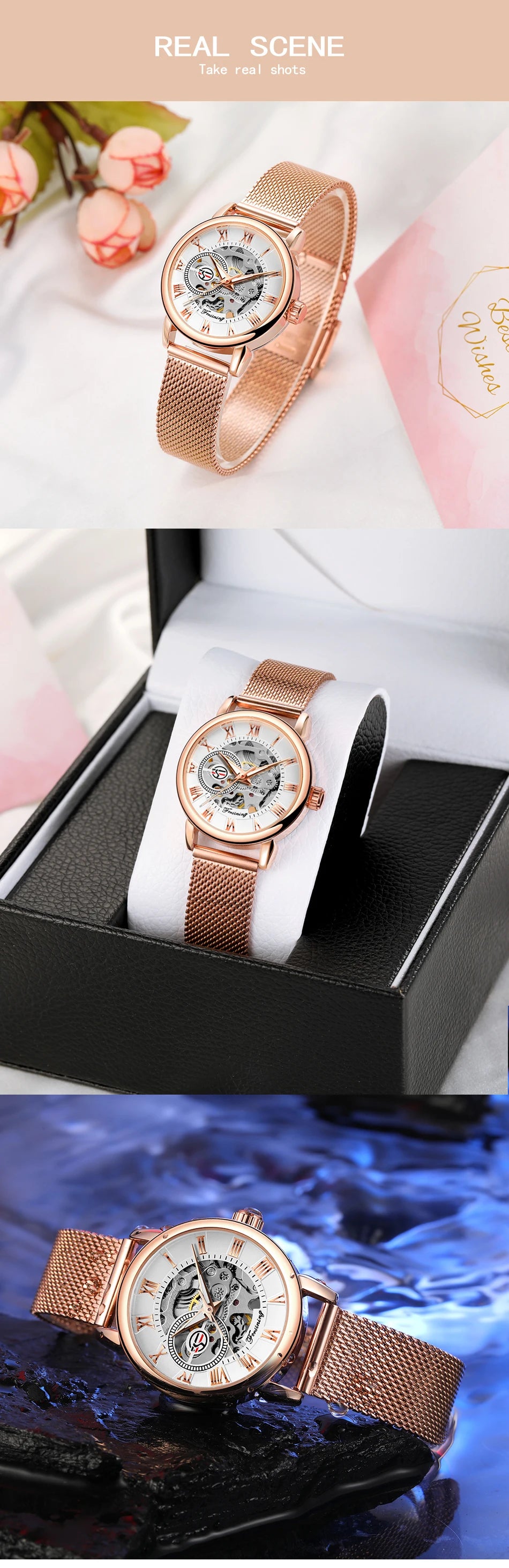 Woman Watch Mechanical Automatic Movement Wristwatch Mesh strap Band Female Mechanical Watch Hot