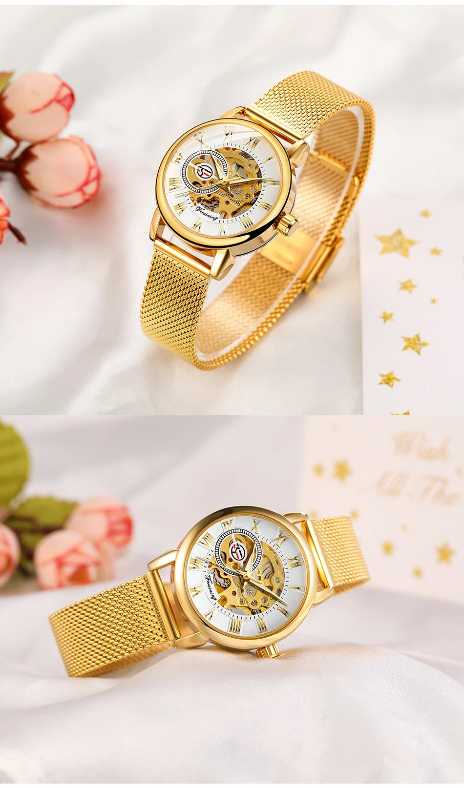 Woman Watch Mechanical Automatic Movement Wristwatch Mesh strap Band Female Mechanical Watch Hot