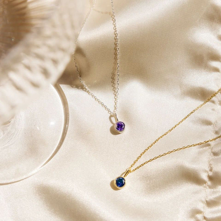 Cross-Border European and American Light Luxury Colorful Rhinestone Pendant, Versatile December Necklace for Women, Fashionable Stainless Steel Necklace Wholesale