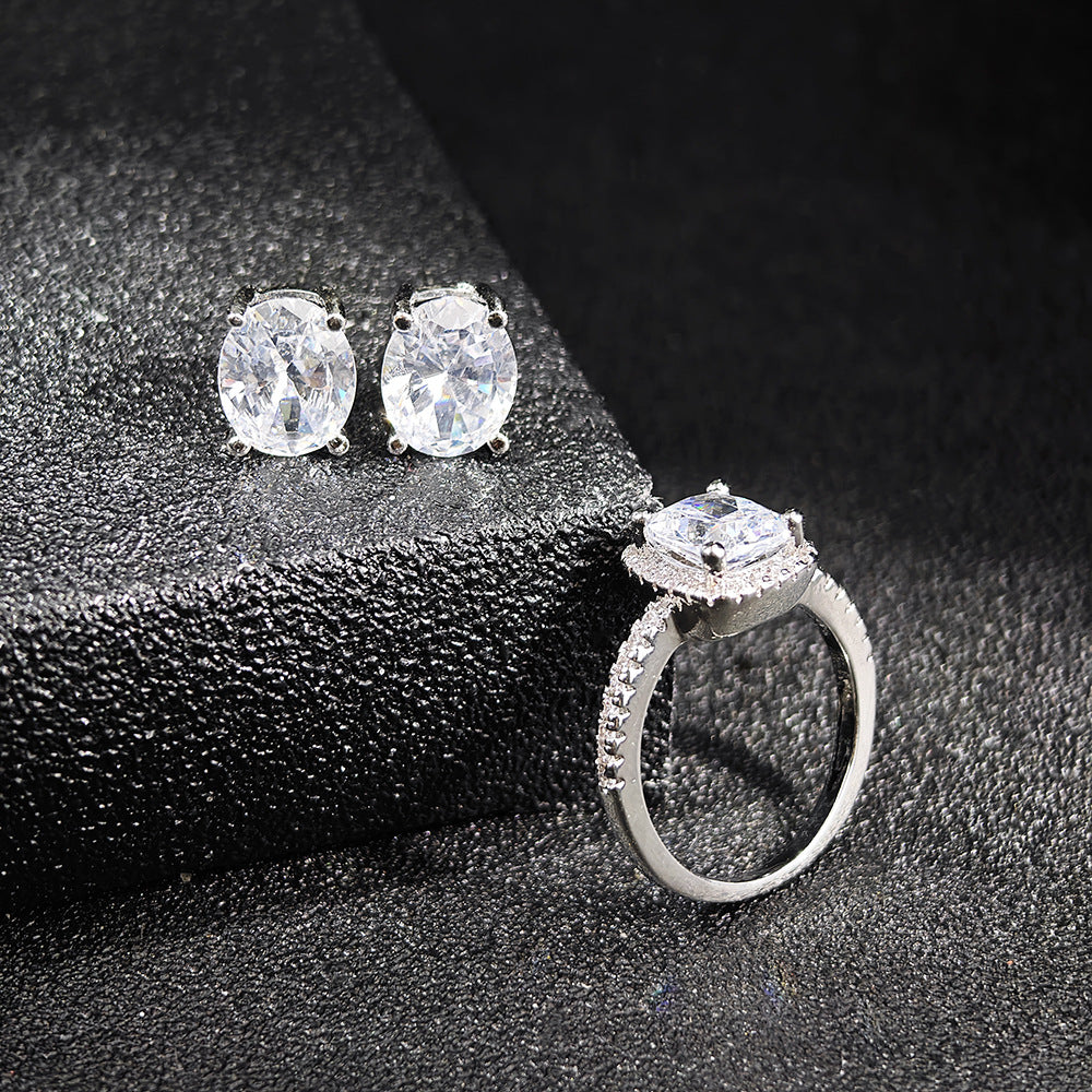 European and American Cross-border Niche High-level Design Earrings Jewelry suit Women's Two-piece e7969-r466o