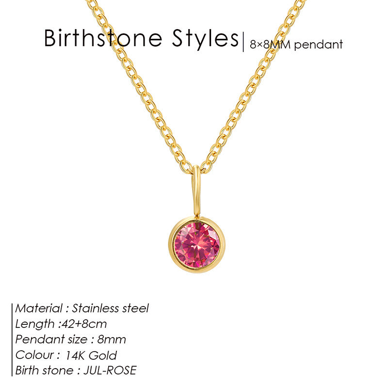 Cross-Border European and American Light Luxury Colorful Rhinestone Pendant, Versatile December Necklace for Women, Fashionable Stainless Steel Necklace Wholesale