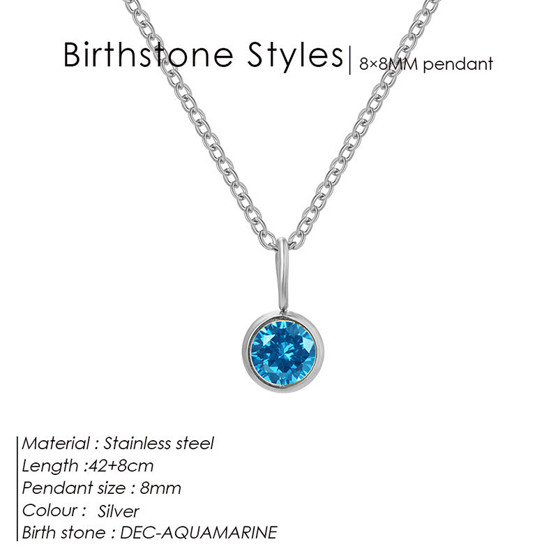 Cross-Border European and American Light Luxury Colorful Rhinestone Pendant, Versatile December Necklace for Women, Fashionable Stainless Steel Necklace Wholesale