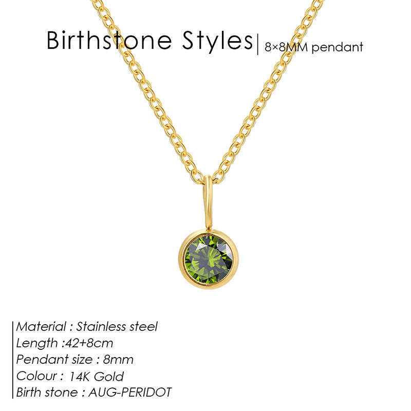 Cross-Border European and American Light Luxury Colorful Rhinestone Pendant, Versatile December Necklace for Women, Fashionable Stainless Steel Necklace Wholesale