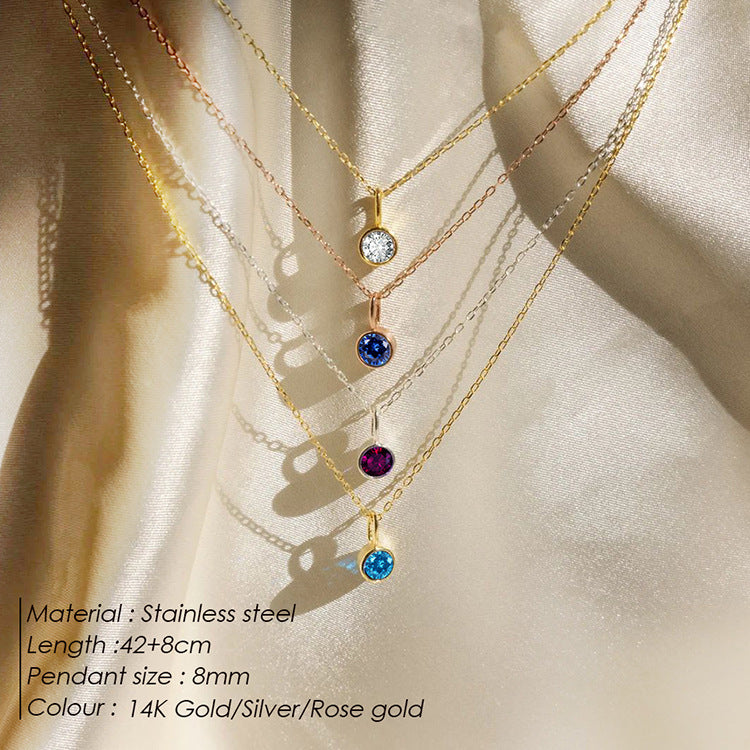 Cross-Border European and American Light Luxury Colorful Rhinestone Pendant, Versatile December Necklace for Women, Fashionable Stainless Steel Necklace Wholesale