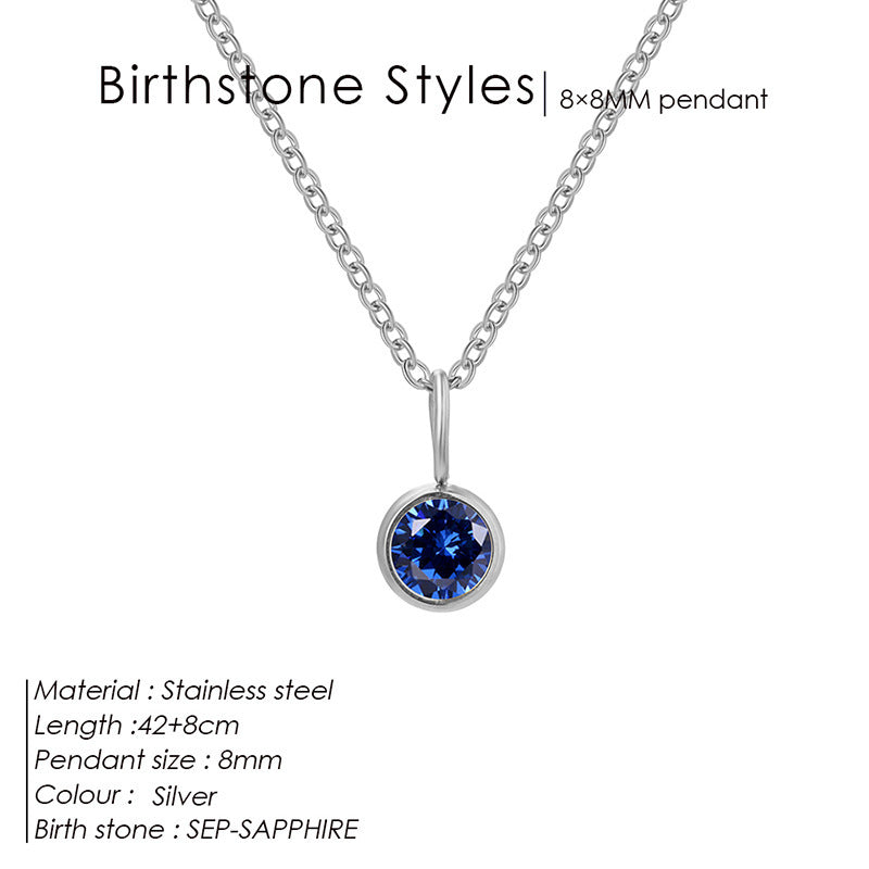 Cross-Border European and American Light Luxury Colorful Rhinestone Pendant, Versatile December Necklace for Women, Fashionable Stainless Steel Necklace Wholesale