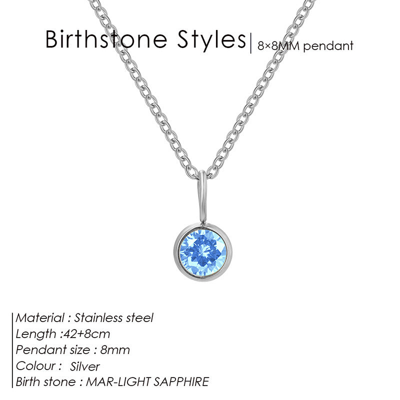 Cross-Border European and American Light Luxury Colorful Rhinestone Pendant, Versatile December Necklace for Women, Fashionable Stainless Steel Necklace Wholesale