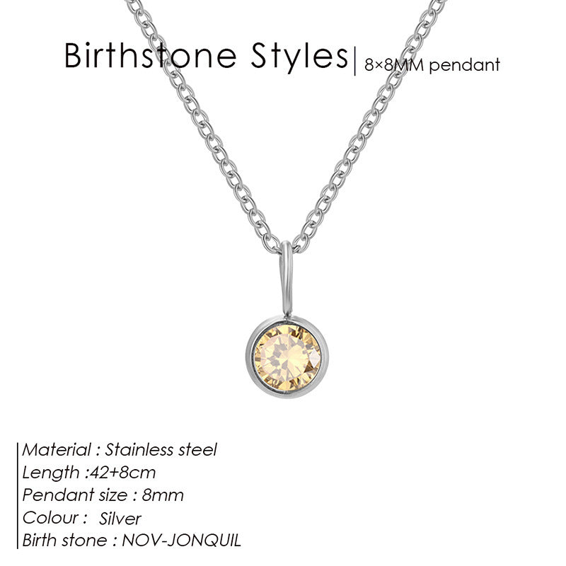 Cross-Border European and American Light Luxury Colorful Rhinestone Pendant, Versatile December Necklace for Women, Fashionable Stainless Steel Necklace Wholesale