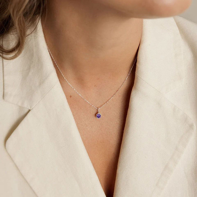 Cross-Border European and American Light Luxury Colorful Rhinestone Pendant, Versatile December Necklace for Women, Fashionable Stainless Steel Necklace Wholesale