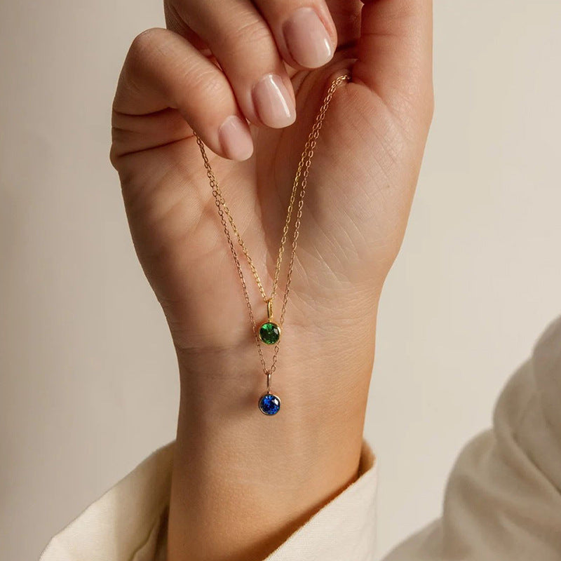 Cross-Border European and American Light Luxury Colorful Rhinestone Pendant, Versatile December Necklace for Women, Fashionable Stainless Steel Necklace Wholesale