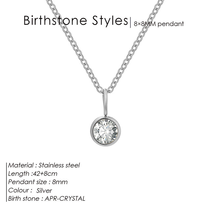 Cross-Border European and American Light Luxury Colorful Rhinestone Pendant, Versatile December Necklace for Women, Fashionable Stainless Steel Necklace Wholesale