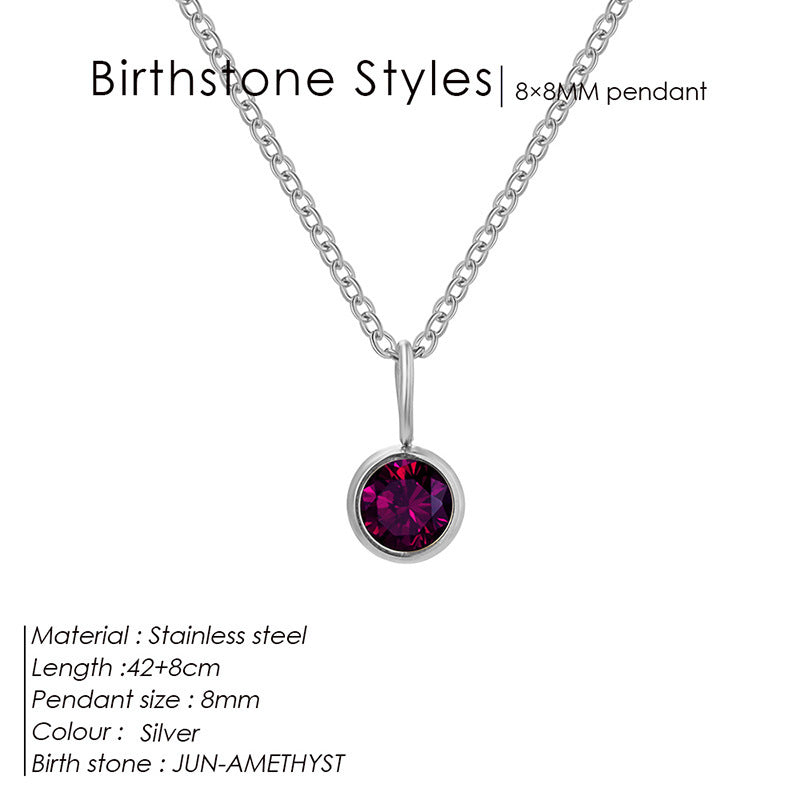 Cross-Border European and American Light Luxury Colorful Rhinestone Pendant, Versatile December Necklace for Women, Fashionable Stainless Steel Necklace Wholesale