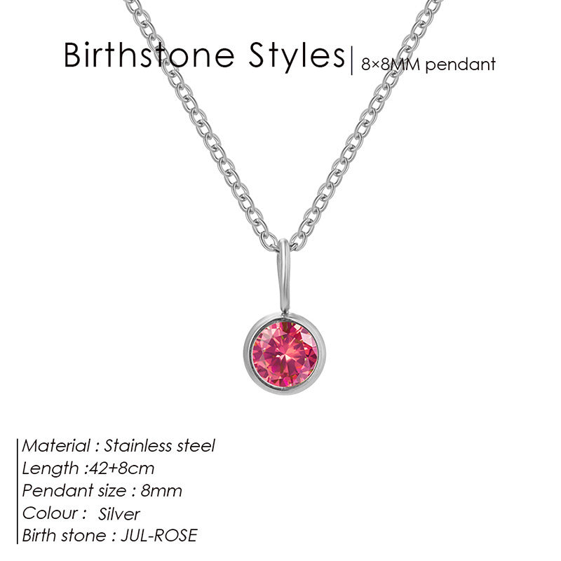 Cross-Border European and American Light Luxury Colorful Rhinestone Pendant, Versatile December Necklace for Women, Fashionable Stainless Steel Necklace Wholesale