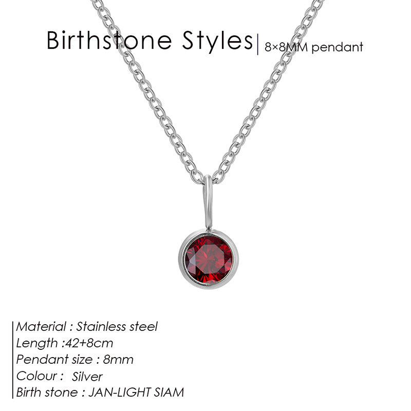 Cross-Border European and American Light Luxury Colorful Rhinestone Pendant, Versatile December Necklace for Women, Fashionable Stainless Steel Necklace Wholesale