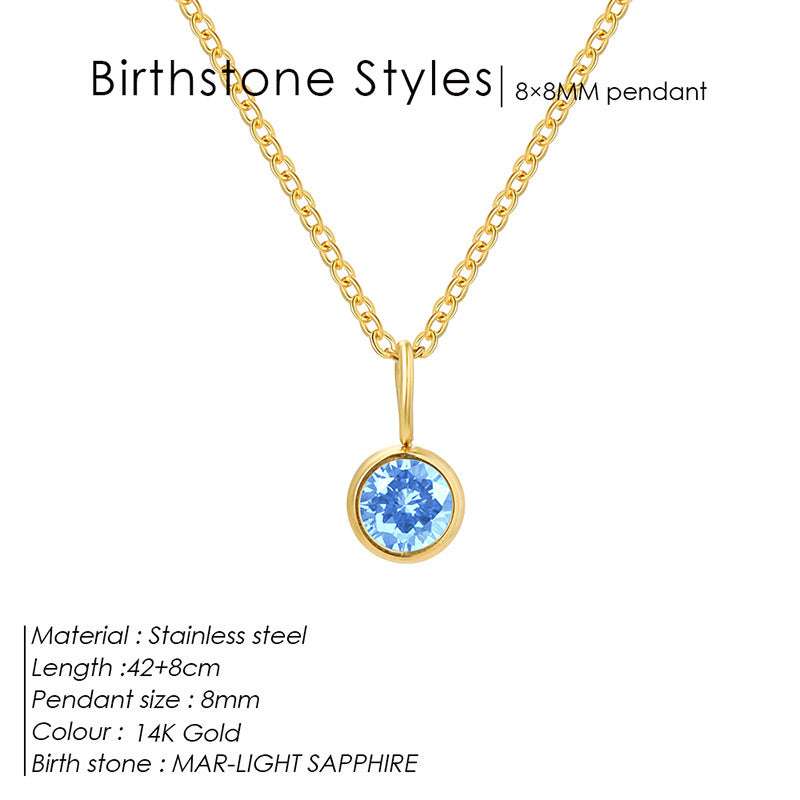 Cross-Border European and American Light Luxury Colorful Rhinestone Pendant, Versatile December Necklace for Women, Fashionable Stainless Steel Necklace Wholesale