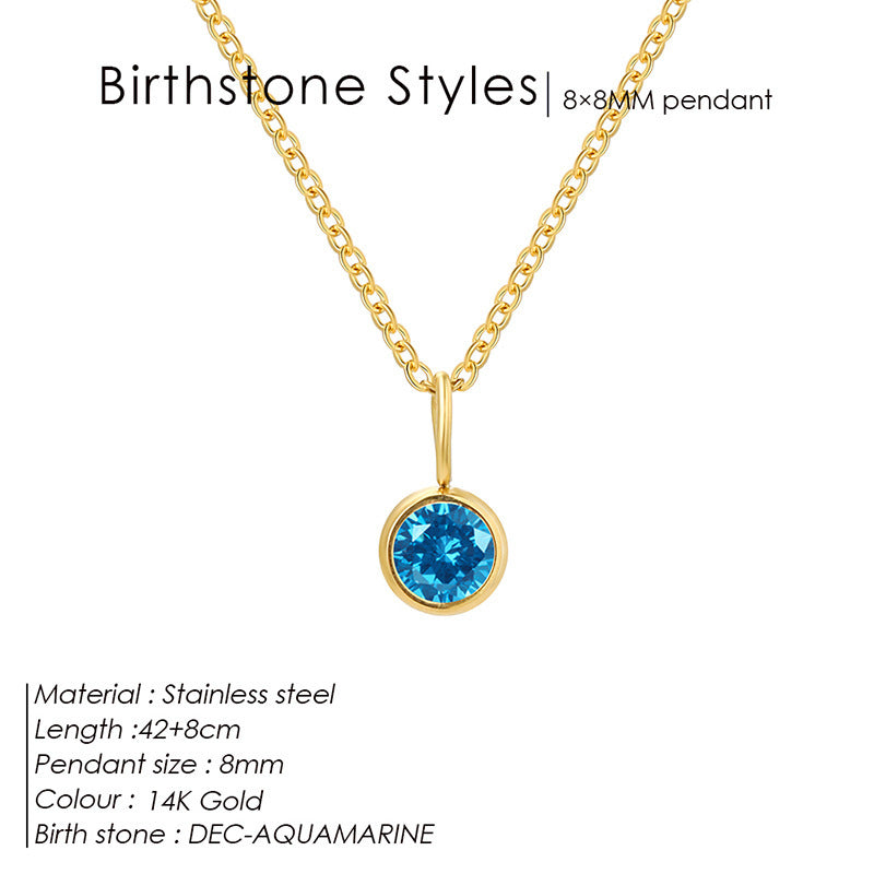 Cross-Border European and American Light Luxury Colorful Rhinestone Pendant, Versatile December Necklace for Women, Fashionable Stainless Steel Necklace Wholesale