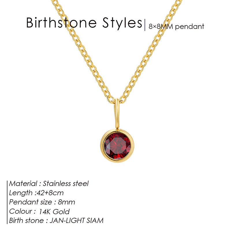 Cross-Border European and American Light Luxury Colorful Rhinestone Pendant, Versatile December Necklace for Women, Fashionable Stainless Steel Necklace Wholesale