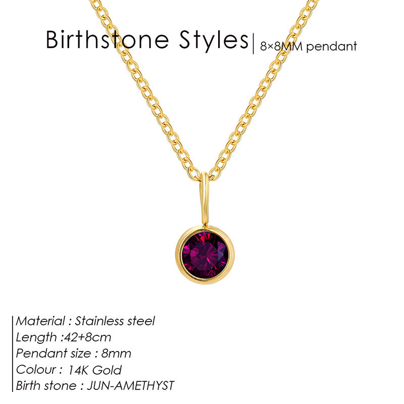 Cross-Border European and American Light Luxury Colorful Rhinestone Pendant, Versatile December Necklace for Women, Fashionable Stainless Steel Necklace Wholesale