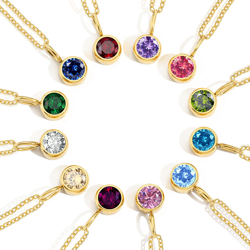 Cross-Border European and American Light Luxury Colorful Rhinestone Pendant, Versatile December Necklace for Women, Fashionable Stainless Steel Necklace Wholesale