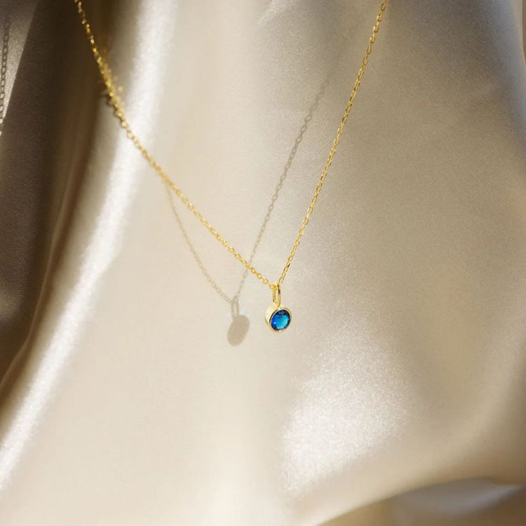 Cross-Border European and American Light Luxury Colorful Rhinestone Pendant, Versatile December Necklace for Women, Fashionable Stainless Steel Necklace Wholesale