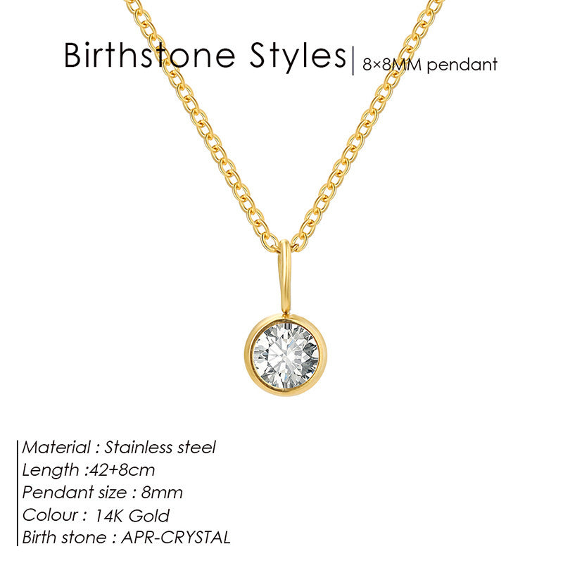 Cross-Border European and American Light Luxury Colorful Rhinestone Pendant, Versatile December Necklace for Women, Fashionable Stainless Steel Necklace Wholesale