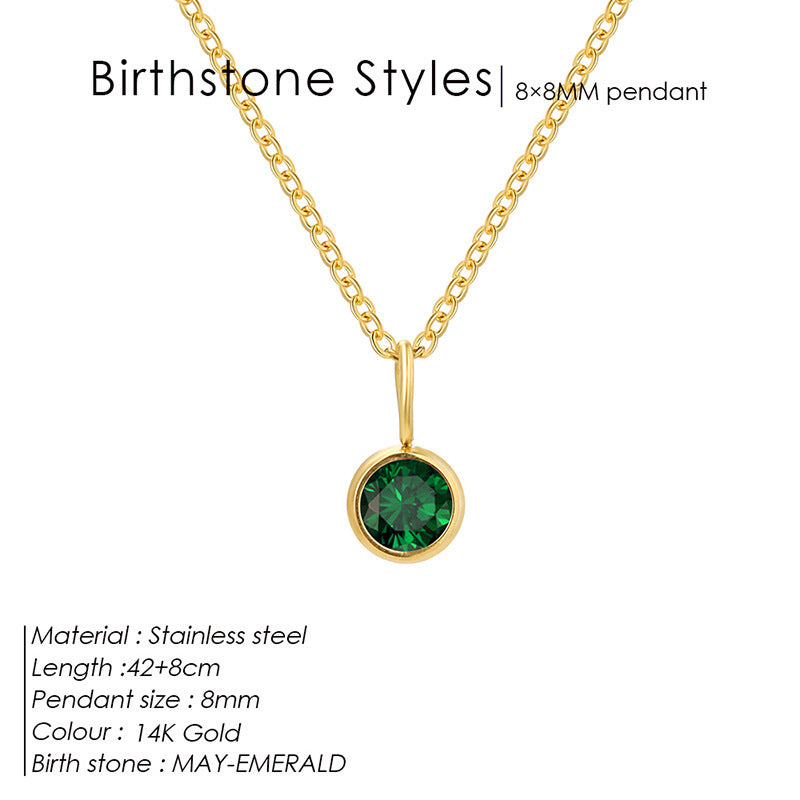 Cross-Border European and American Light Luxury Colorful Rhinestone Pendant, Versatile December Necklace for Women, Fashionable Stainless Steel Necklace Wholesale