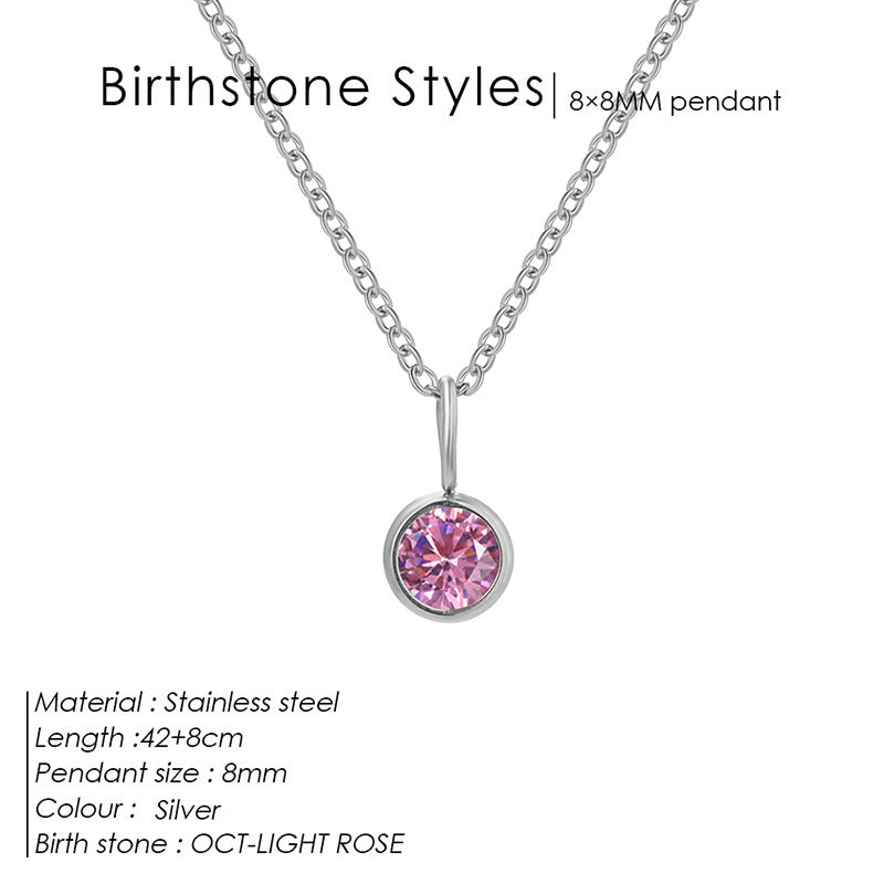Cross-Border European and American Light Luxury Colorful Rhinestone Pendant, Versatile December Necklace for Women, Fashionable Stainless Steel Necklace Wholesale