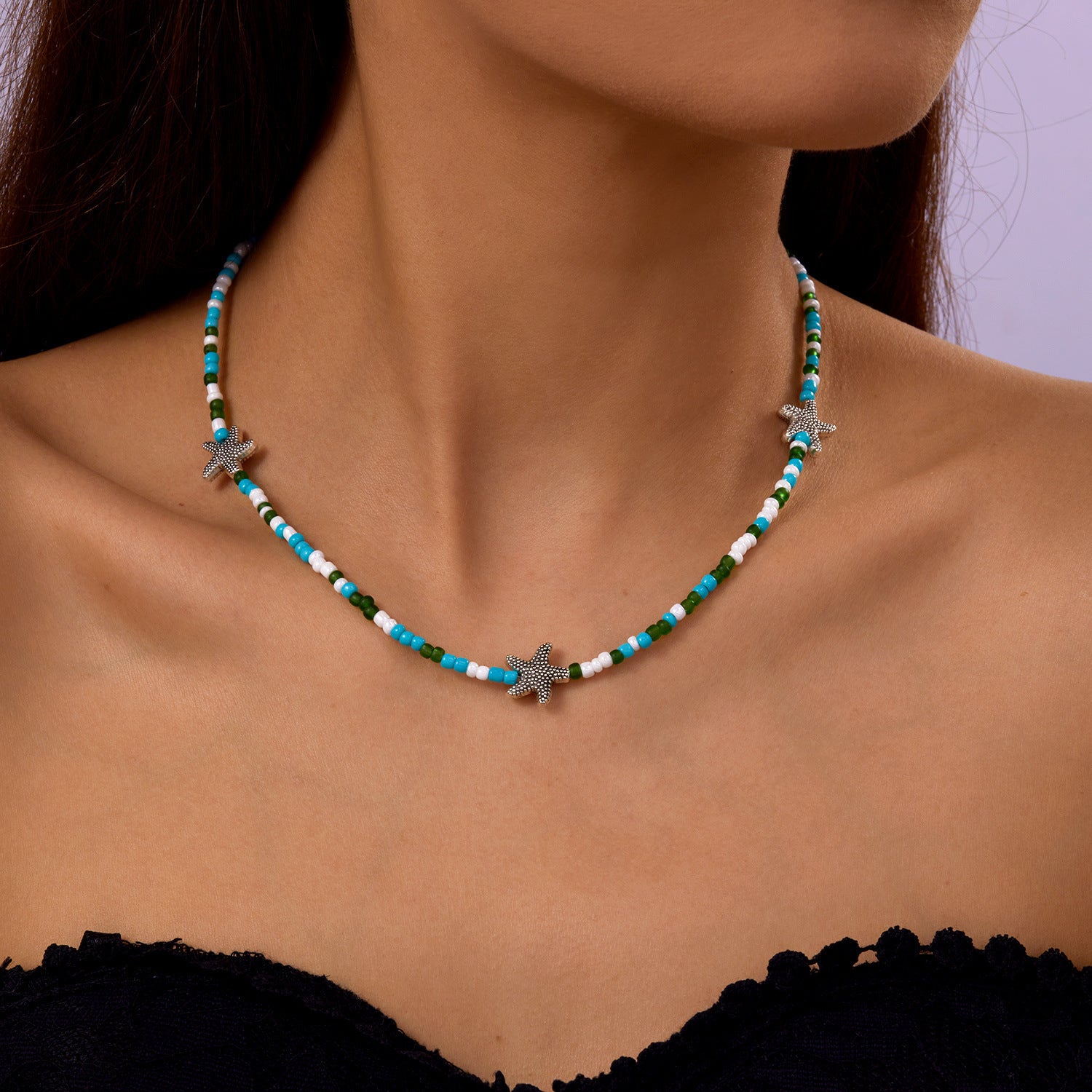 Beaded Starfish Pendant Necklace