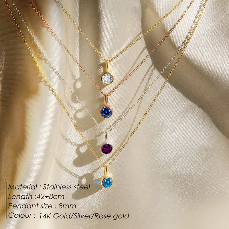 Cross-Border European and American Light Luxury Colorful Rhinestone Pendant, Versatile December Necklace for Women, Fashionable Stainless Steel Necklace Wholesale