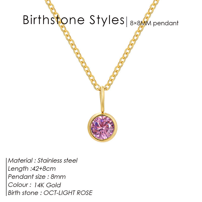 Cross-Border European and American Light Luxury Colorful Rhinestone Pendant, Versatile December Necklace for Women, Fashionable Stainless Steel Necklace Wholesale