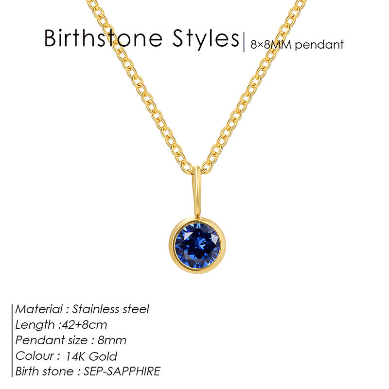 Cross-Border European and American Light Luxury Colorful Rhinestone Pendant, Versatile December Necklace for Women, Fashionable Stainless Steel Necklace Wholesale