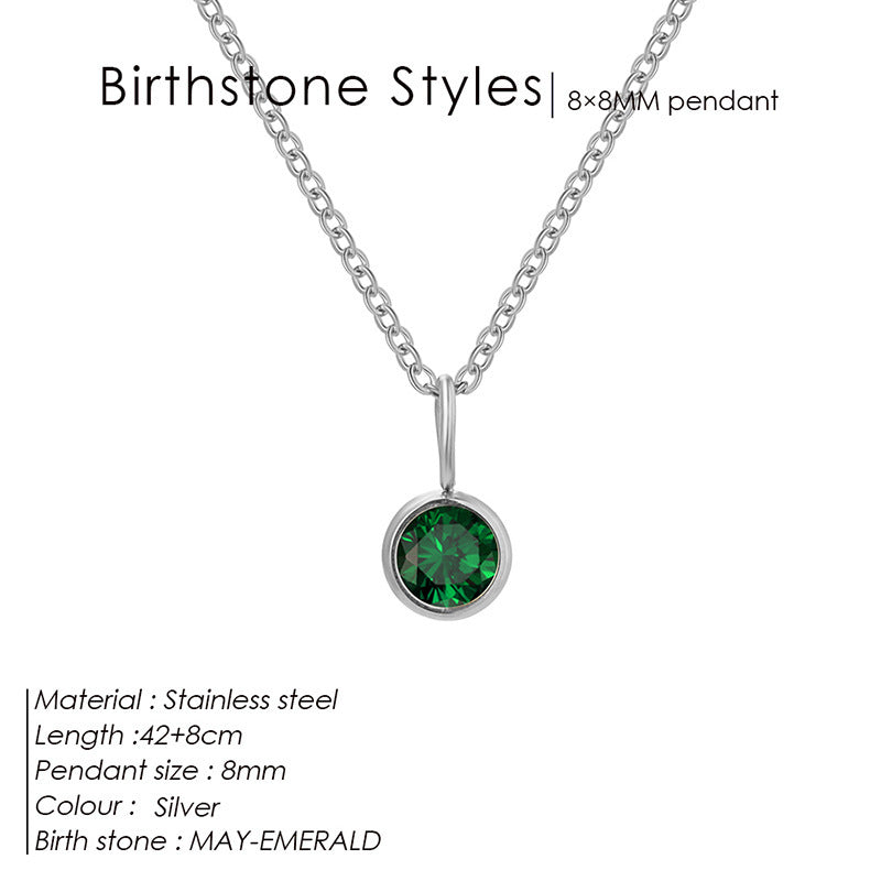 Cross-Border European and American Light Luxury Colorful Rhinestone Pendant, Versatile December Necklace for Women, Fashionable Stainless Steel Necklace Wholesale