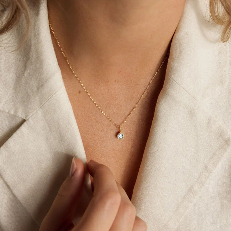 Cross-Border European and American Light Luxury Colorful Rhinestone Pendant, Versatile December Necklace for Women, Fashionable Stainless Steel Necklace Wholesale