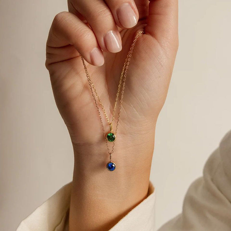 Cross-Border European and American Light Luxury Colorful Rhinestone Pendant, Versatile December Necklace for Women, Fashionable Stainless Steel Necklace Wholesale
