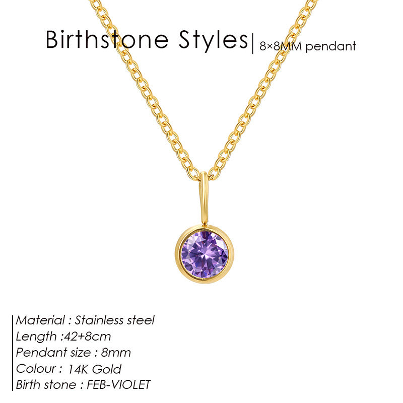 Cross-Border European and American Light Luxury Colorful Rhinestone Pendant, Versatile December Necklace for Women, Fashionable Stainless Steel Necklace Wholesale